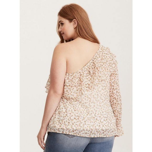 NEW Torrid Women's Floral Print Chiffon Ruffled One Shoulder Top Size 4x - Picture 3 of 11